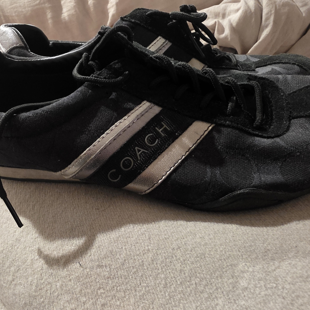 Coach women's Jayme Sneakers in Black with Silver Stripes, Size 9